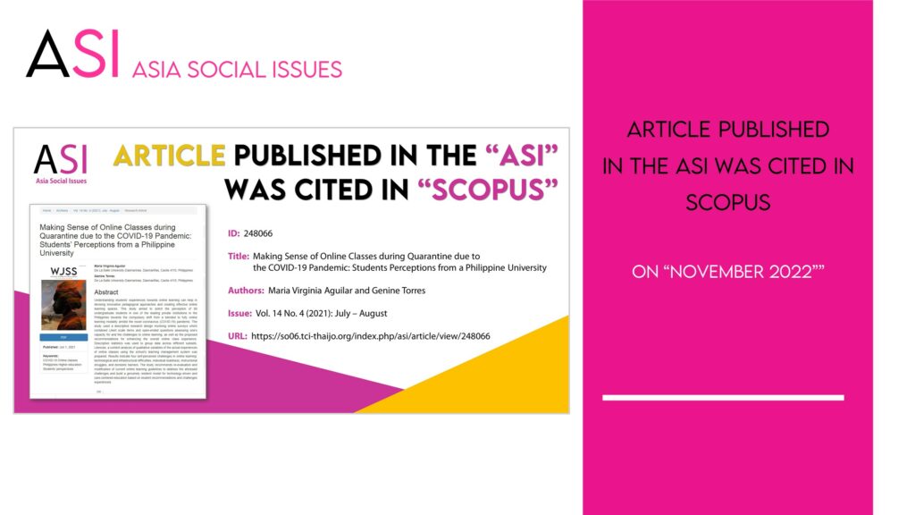Asia Social Issues was cited in Scopus on November 2022