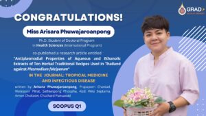 Congratulations to Miss Arisara Phuwajaroanpong, a PhD student of the doctoral program in Health Sciences (International Program) and her collaborators on their published article