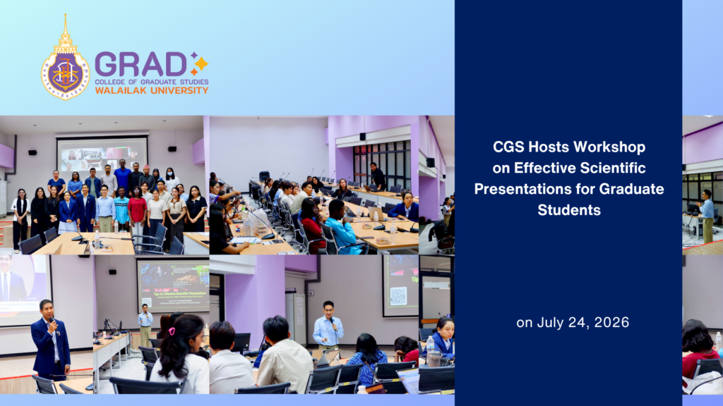 Graduate students and participants attend the College of Graduate Studies workshop on effective scientific presentations at Walailak University.
